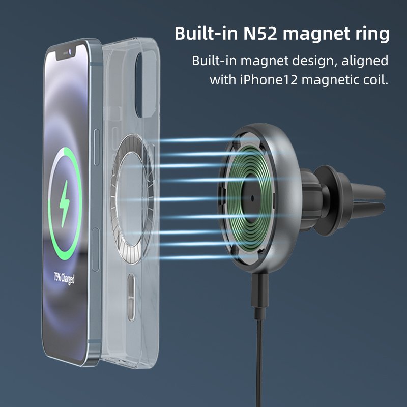 Metal 15W Wireless Car Charger For iPhone15 Car Charger Magnetic Car Wireless Charger