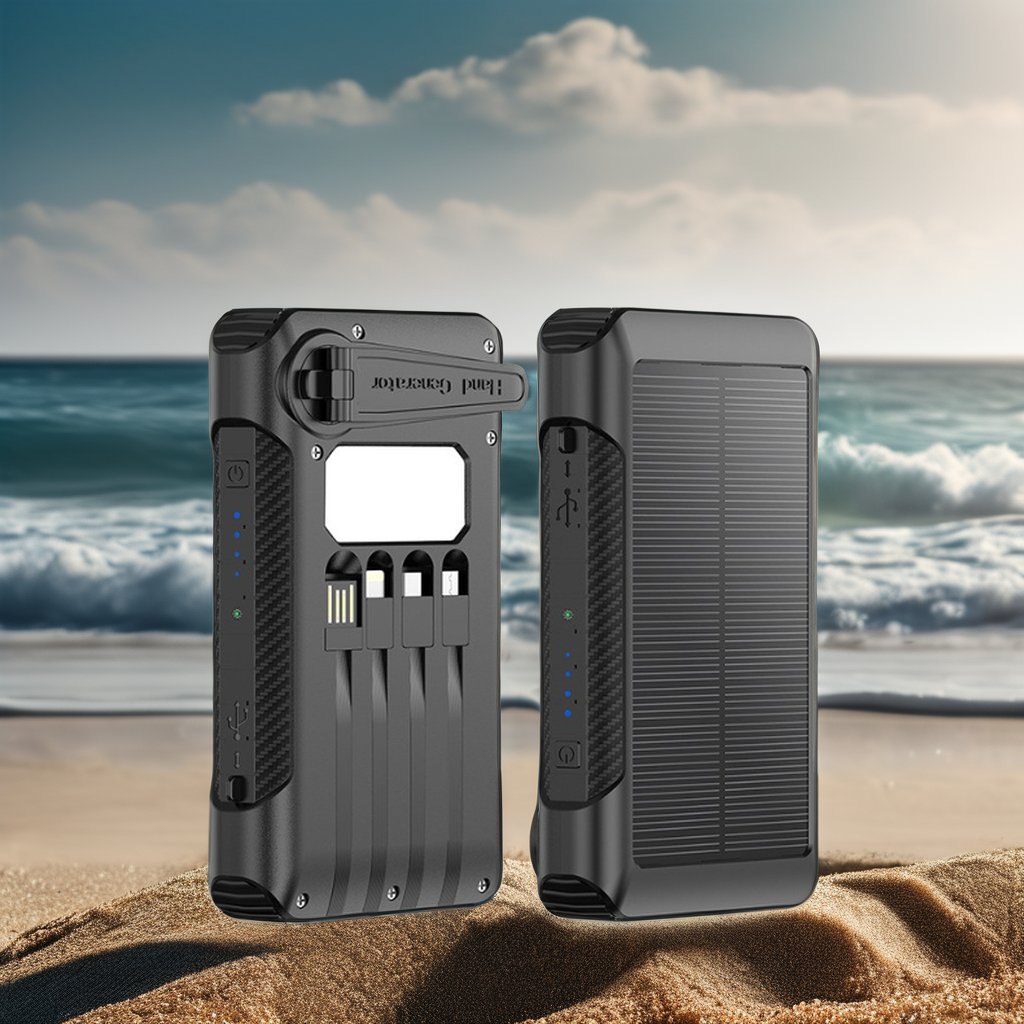 Portable 20000mah Pocket Power Bank USB Input Fast Charging LED Features Hand Crank Solar Dynamo ABS Material PCBA Housing Case