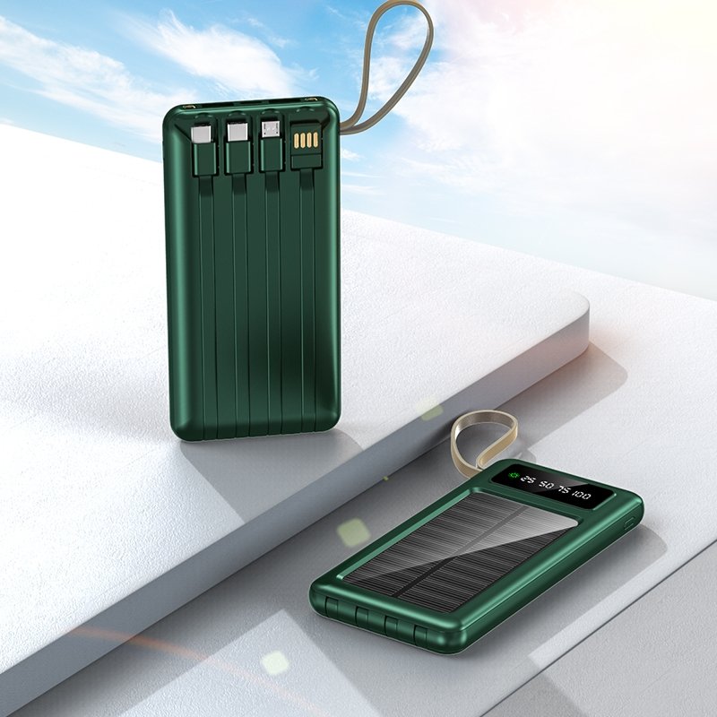 Sell like hot cakes usb dual input port li-polymer Built-in 4 Cables solar mobile charger portable solar power bank 10000mah