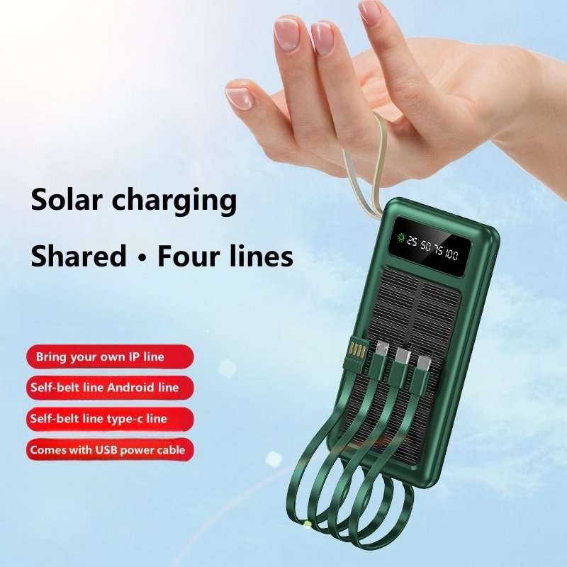 Sell like hot cakes usb dual input port li-polymer Built-in 4 Cables solar mobile charger portable solar power bank 10000mah
