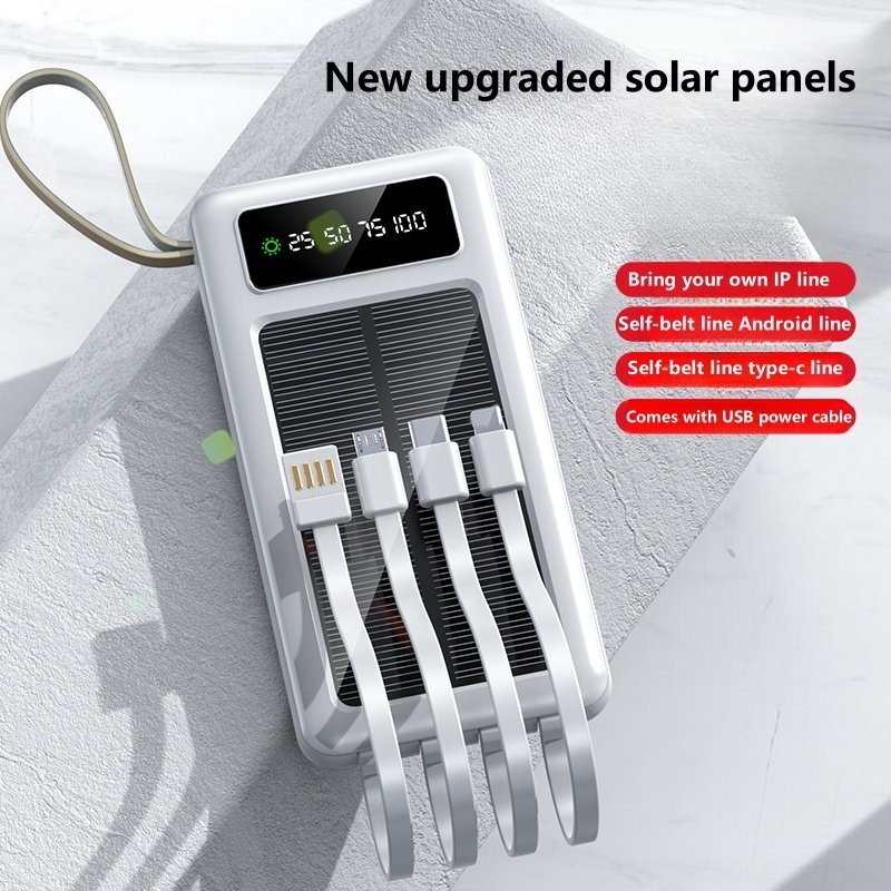 Sell like hot cakes usb dual input port li-polymer Built-in 4 Cables solar mobile charger portable solar power bank 10000mah