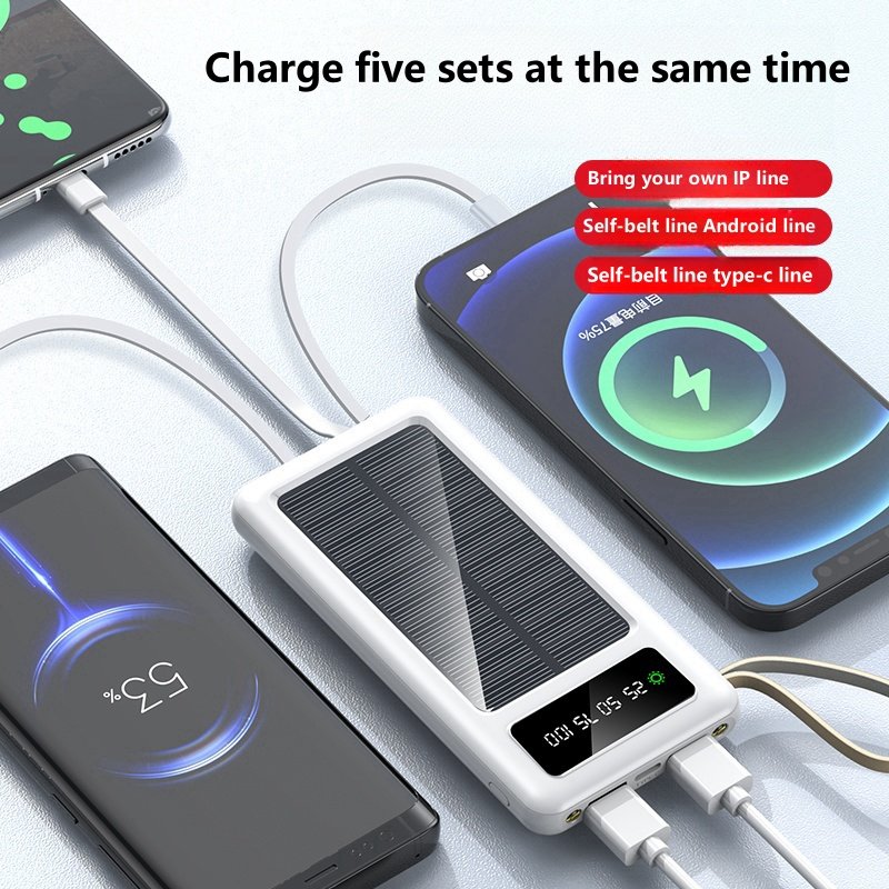 Sell like hot cakes usb dual input port li-polymer Built-in 4 Cables solar mobile charger portable solar power bank 10000mah
