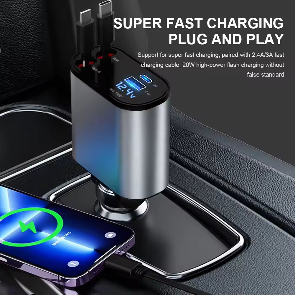 100w 4 in 1 Multi -function Fast Car Phone Charger Retractable Car charger car solar charger for all mobile phone