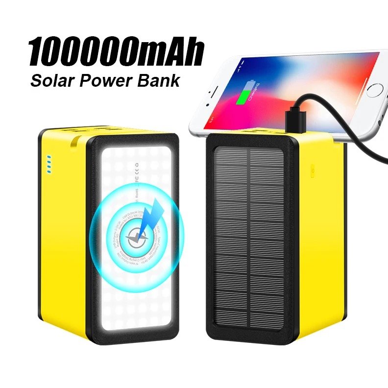 Waterproof large capacity 100000MAh solar charger Outdoor camping 4USB interface multi-functional charging bank