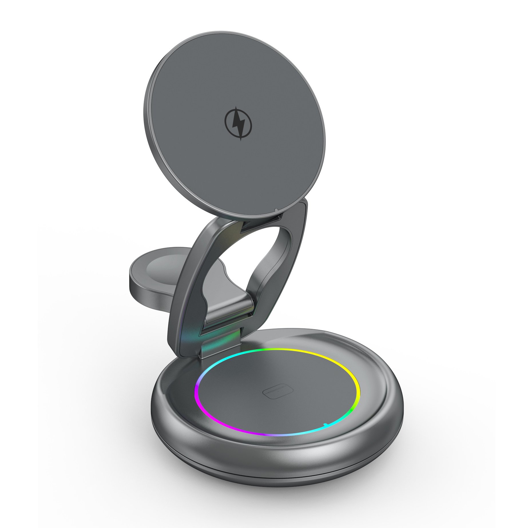 208 Rotatable 15W 3 in 1 Metal Magnetic Wireless Charger Stand Pad Foldable Suitable for iPhone Airpods iWatch Quick Charging