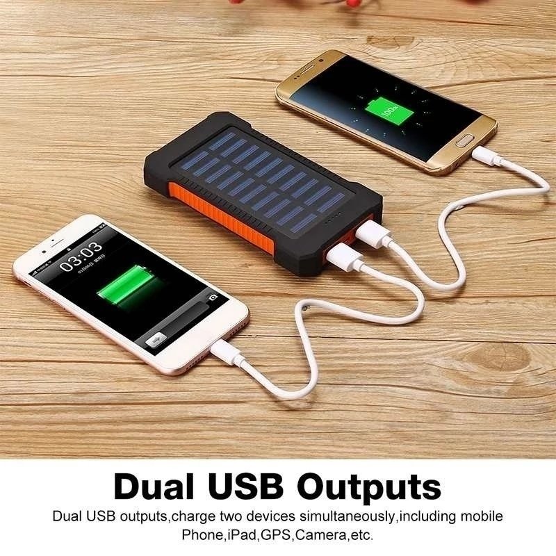 2022 Top Sell Solar Power Bank Waterproof 20000mAh Solar Charger 2 USB Ports External Battery Charger Phone Poverbank with Light