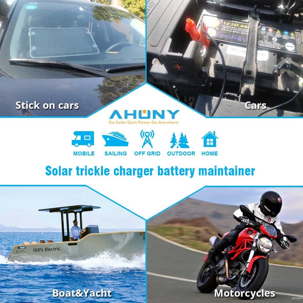 stock 10w 12V solar panel trickle charger car battery maintainer motor power recharge cigarette lighter starter clips ring m10
