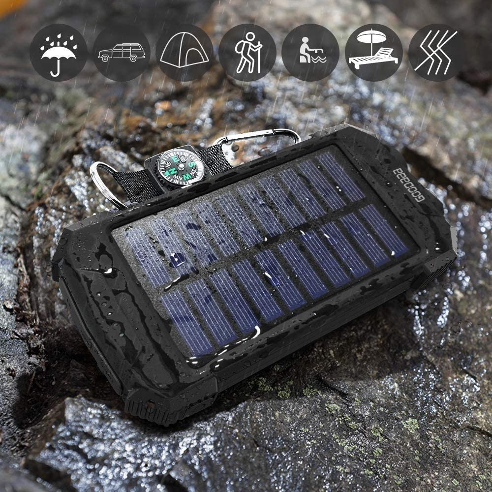Portable PD 20Watts Rugged Hiking LED Camping campassFlashlight fast Wireless Charger 10000mAh Solar Charger Power Bank