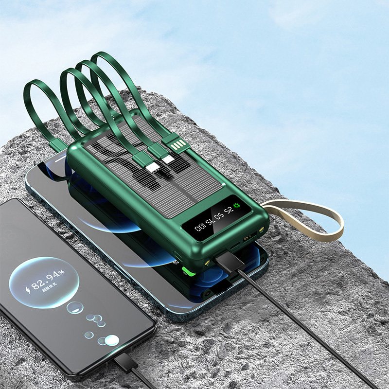 New Customize Solar Power Bank 10000Mah Portable Mobile Charger Built-in Cables Power Bank For All Mobile Phone