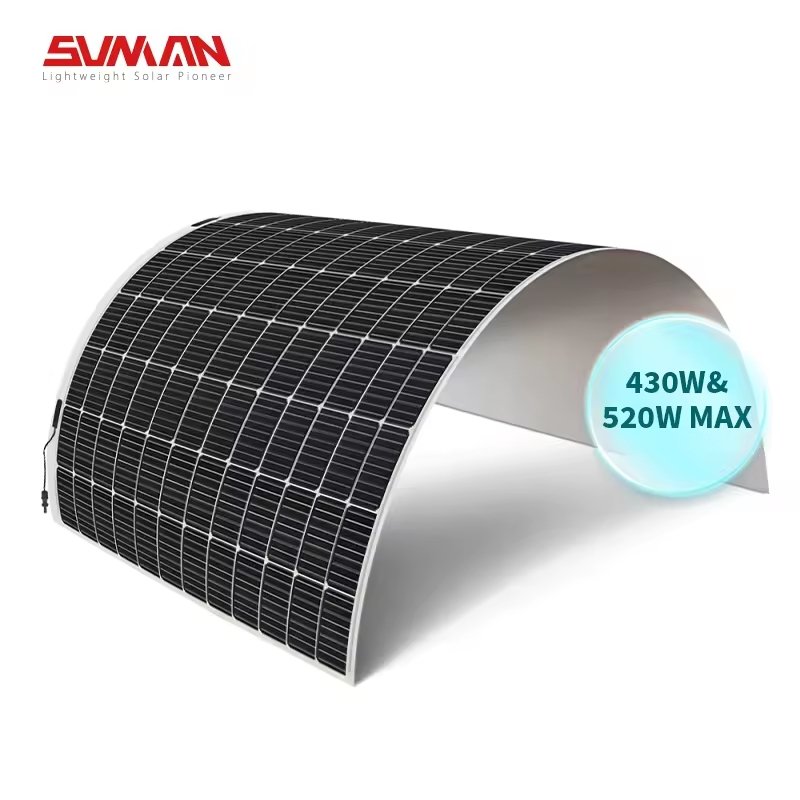 2024 New Products Sunman Flexible Solar Light Weight 430W 500W 520W Adhesive Thin Film Flexible Solar Panel