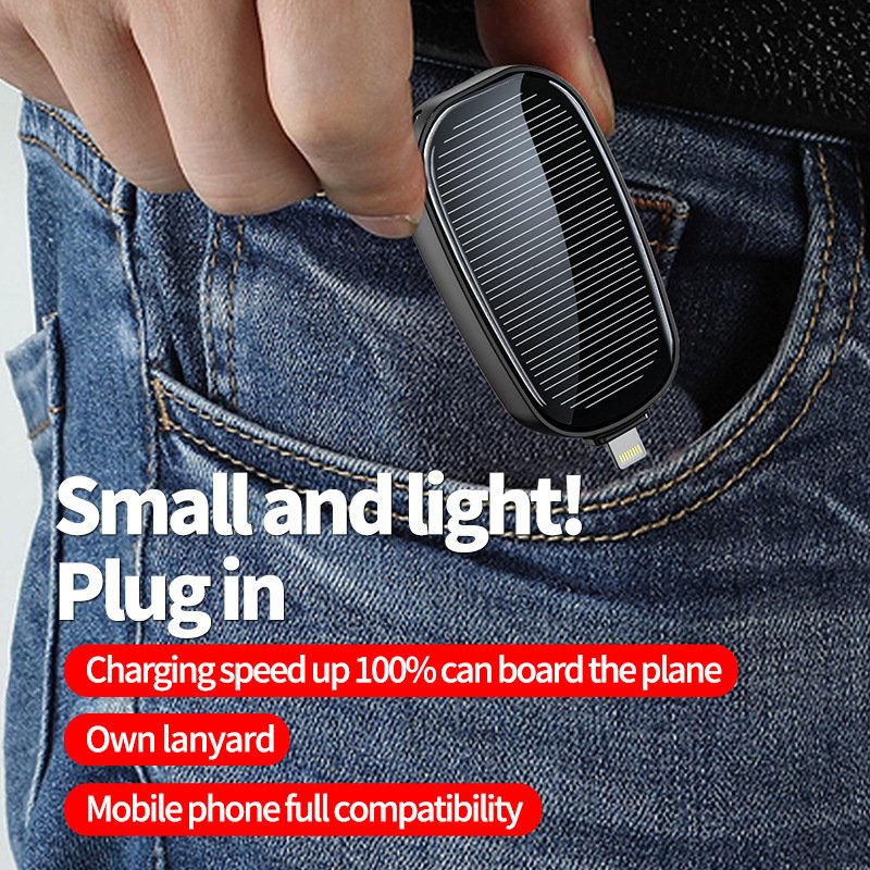 2024 Hot Selling Solar Keychain Mini Pocket Power Bank Fast Charging External Battery USB Type C Phone Charger Batteries Bank