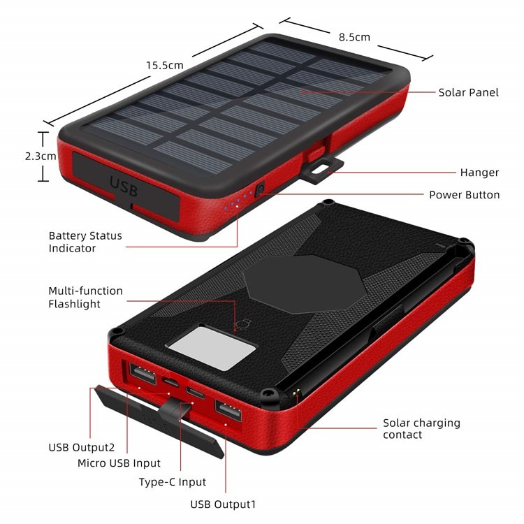 Big Power Bank Detachable High Quality Folding Powerful 10000mAh 20000mAh Solar Panel Power Bank