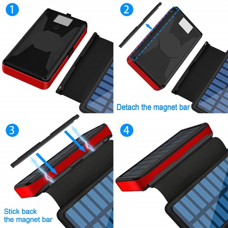 Big Power Bank Detachable High Quality Folding Powerful 10000mAh 20000mAh Solar Panel Power Bank