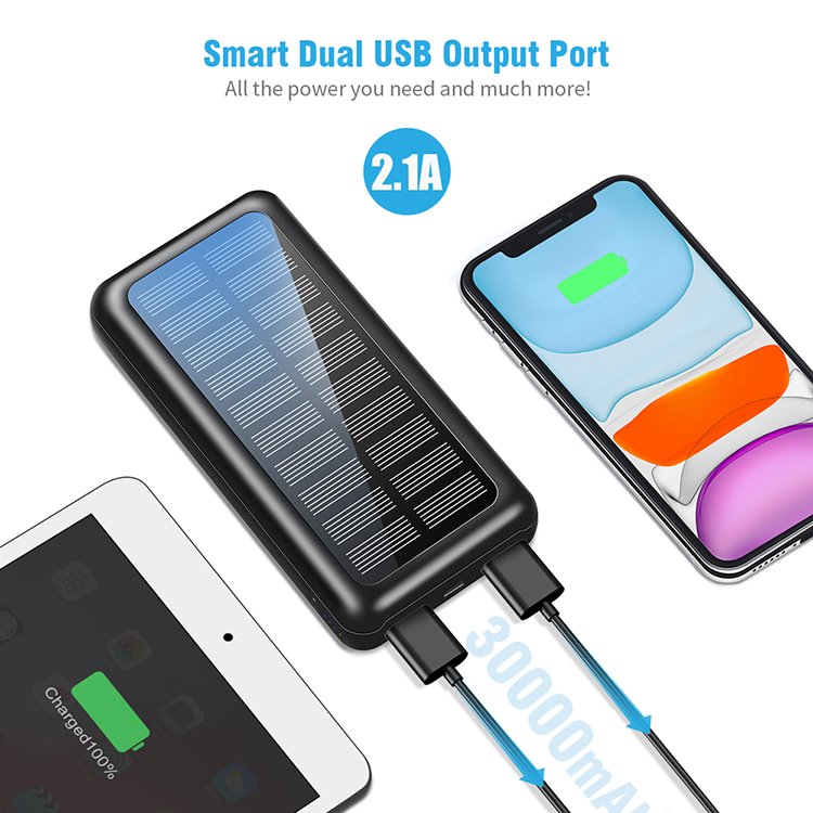 Brand Rngsnoy 2024 New Product Portable Solar Panel Charger 20000mAh Large Capacity Dual USB Smart Phone Mobile Solar Power Bank