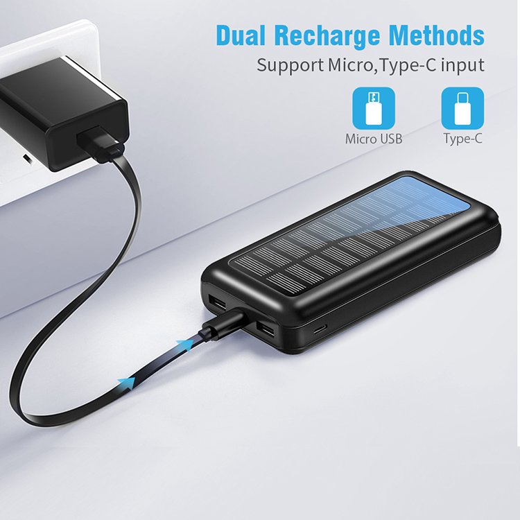 Brand Rngsnoy 2024 New Product Portable Solar Panel Charger 20000mAh Large Capacity Dual USB Smart Phone Mobile Solar Power Bank