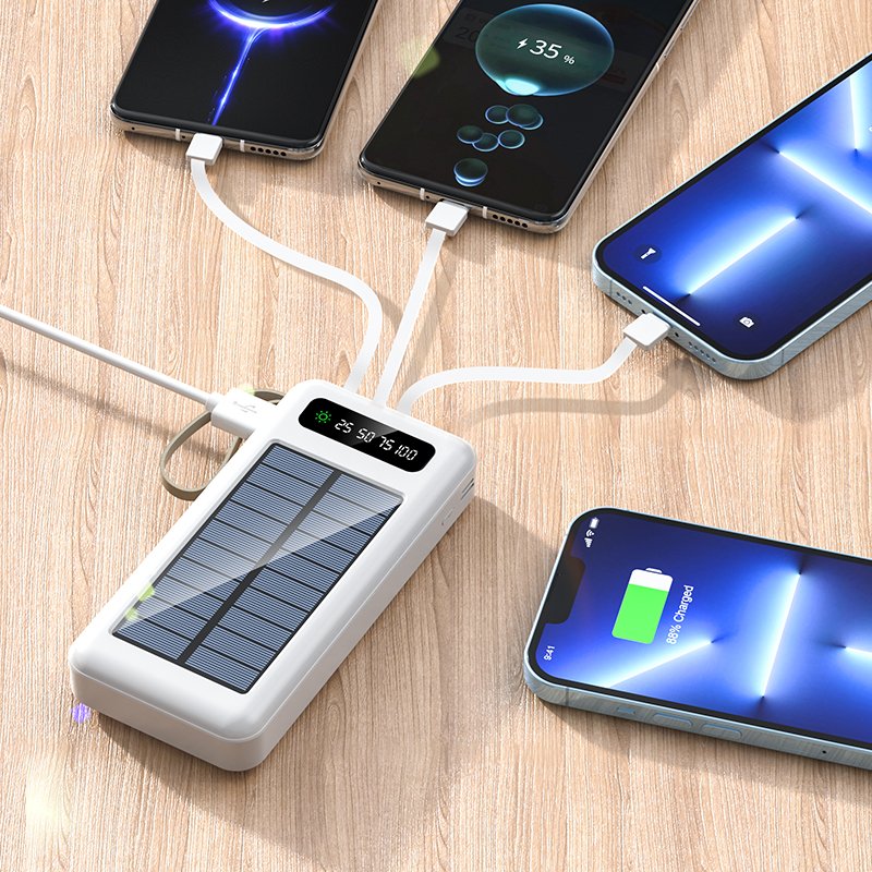 Factory Wholesale Price 20000Mah Power bank Portable Cable Solar Powerbanks With Solar Panels and Four Cable For Outdoor