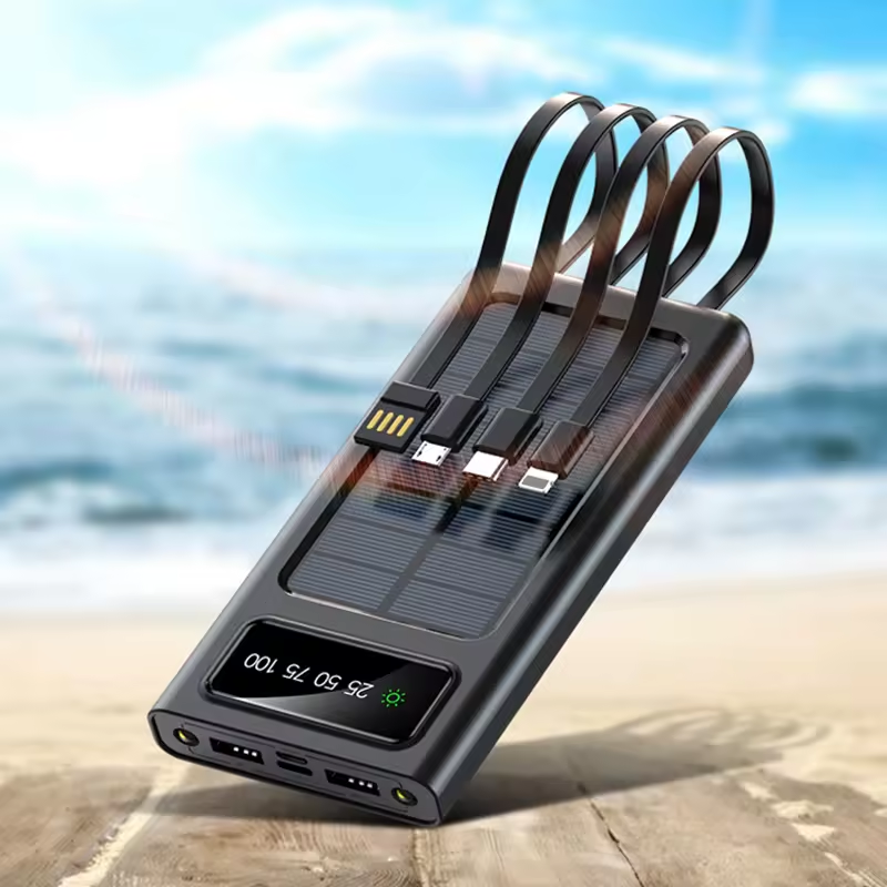 Factory Wholesale Price 20000Mah Power bank Portable Cable Solar Powerbanks With Solar Panels and Four Cable For Outdoor