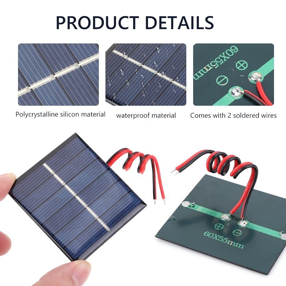 BUHESHUI 3V 0.55W Mini Solar Cell with Wires 60*55MM Polycrystalline Solar Panel DIY Solar Charger & Education Kits