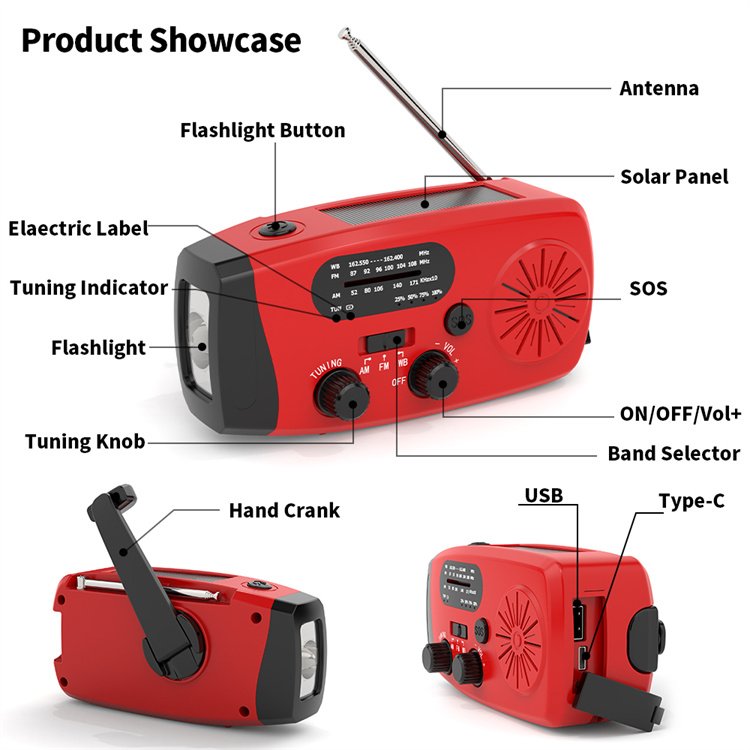 Outdoor Emergency Hand-Crank Power Solar Charger Powerbank 2000Mah Dynamo Charger