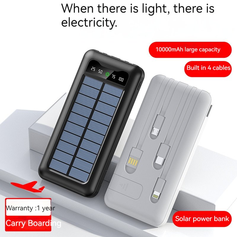 2024 Hot Sale 10000/20000 mAh Consumer Electronics Solar Power Bank USB Interface with Built-In Cable and Torch Holder