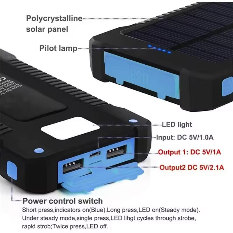 Portable 20000mah to 26800mah Waterproof Outdoor Solar Power Bank High Capacity Wireless Charger for Camping