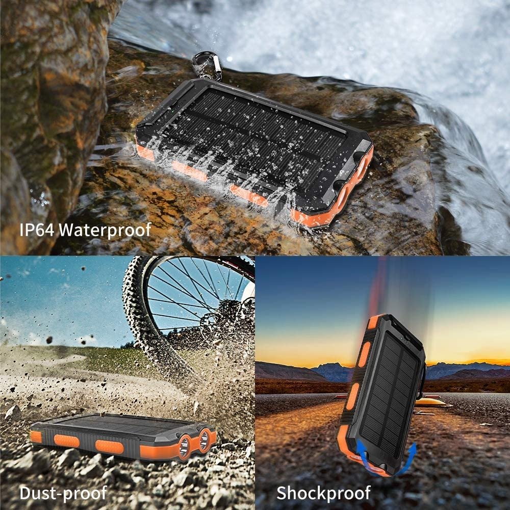 Portable 20000mah Solar Charger Solar Power Bank Waterproof 2 Ports Usb Solar Phone Charger Solar Mobile Charger