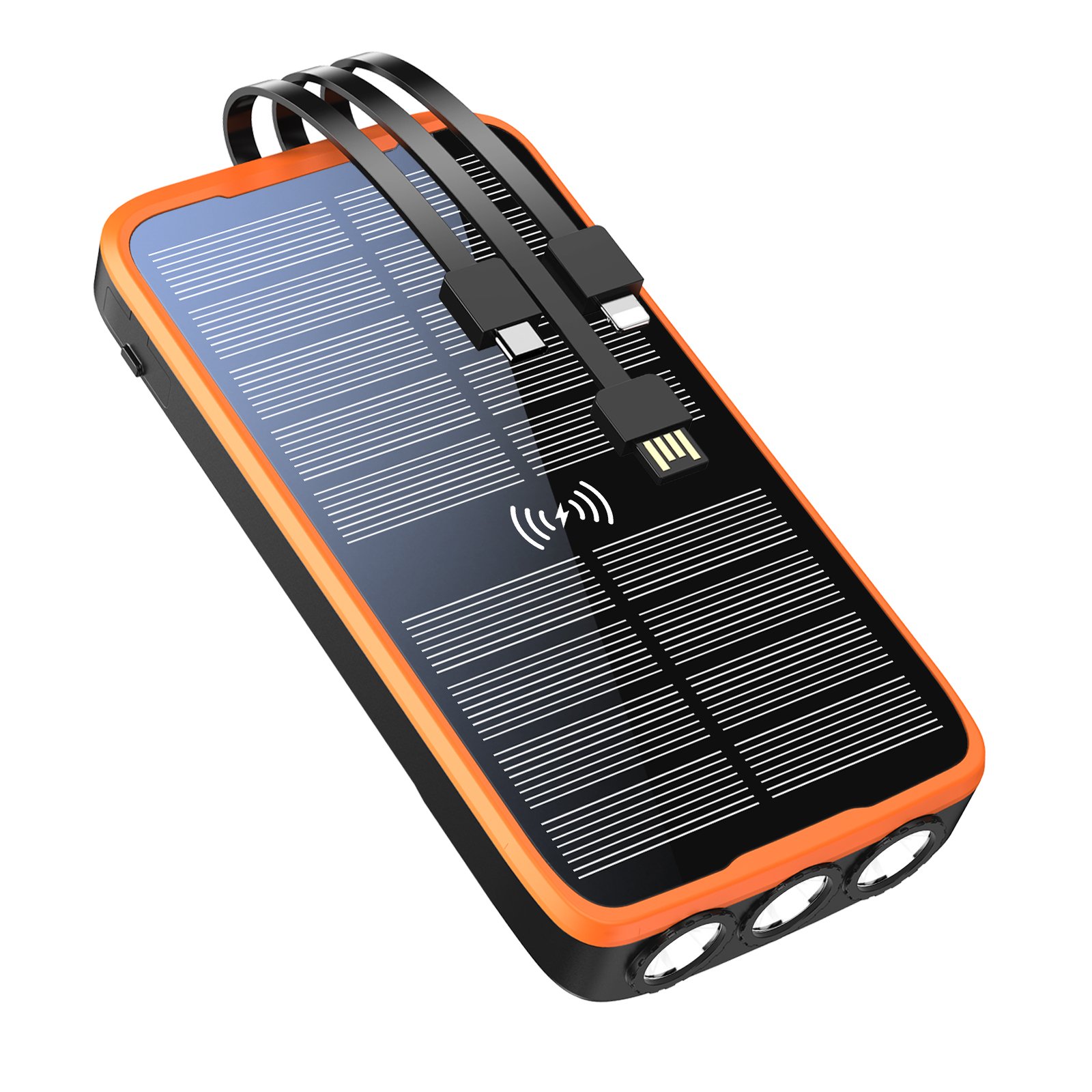 Products 2024 New OEM 3 In 1 Wireless Charge PD22.5W Built-In Cable Large Capacity 38800mAh Portable Solar Power Bank 20000mAh