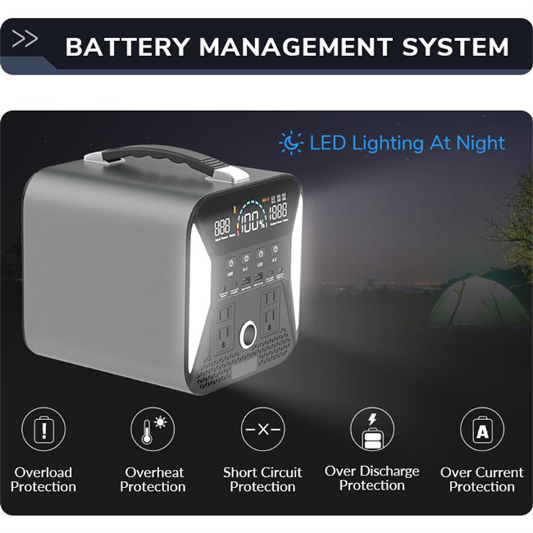 Best Portable Power Station AC 300W Universal Socket LED Lighting Portable PD Solar Panel Charge Power Bank