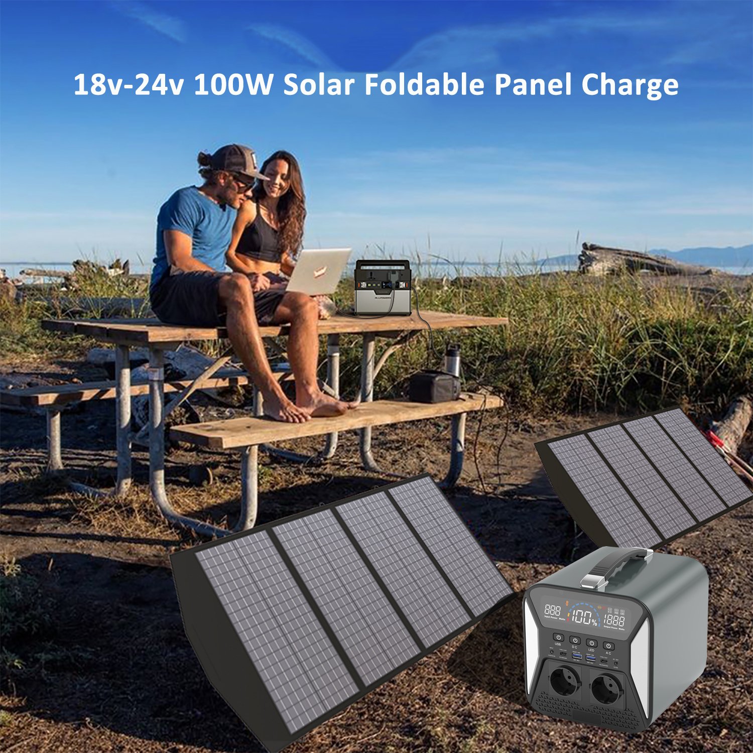 Best Portable Power Station AC 300W Universal Socket LED Lighting Portable PD Solar Panel Charge Power Bank