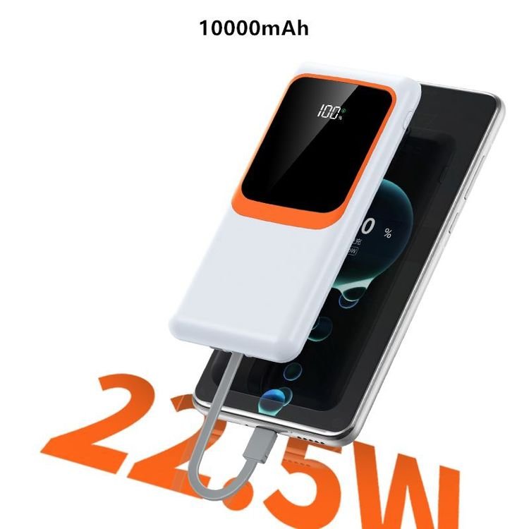 Hot Selling Powerbank 10000mah Led Light Large Window Built-in Cable Quick Charging Lanyard Powerbank