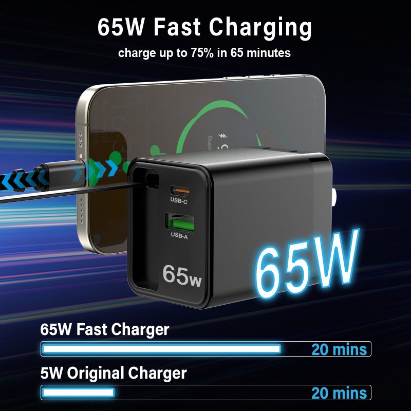 Schitec OEM 65W multi-functional charger super speed charging 3 ports wall laptop Charger for laptop and other mobile device