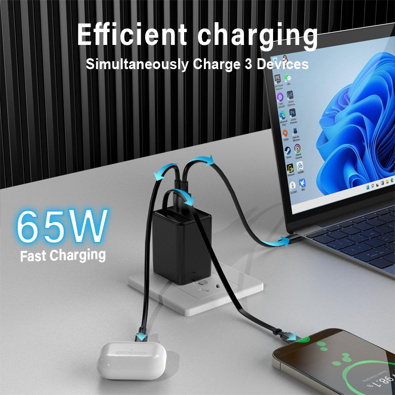 Schitec OEM 65W multi-functional charger super speed charging 3 ports wall laptop Charger for laptop and other mobile device