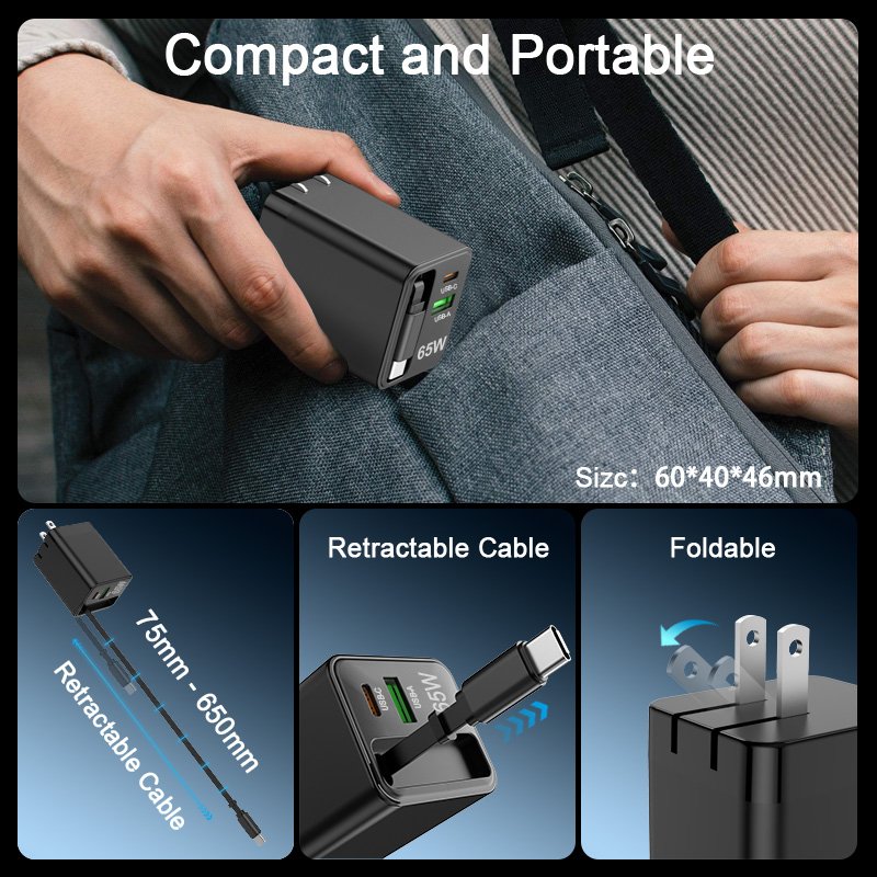 Schitec OEM 65W multi-functional charger super speed charging 3 ports wall laptop Charger for laptop and other mobile device