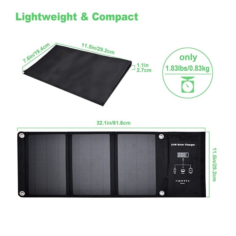 21watt flexible solar panels 3 USB ports output Foldable solar charger for phone controller solar power bank