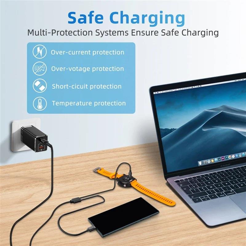2 in 1 USB Multi Charging Cable for Garmin Instinct Forerunner Vivosmart Fenix8 Phones Tablets Earphones Smart Watch Charger