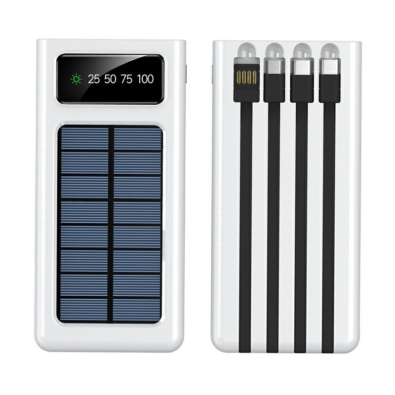 Custom High Capacity Solar Energy Mobile Charger 20000mAh Digital Display Built-In Cables 20000mAh Solar Power Bank Custom Logo