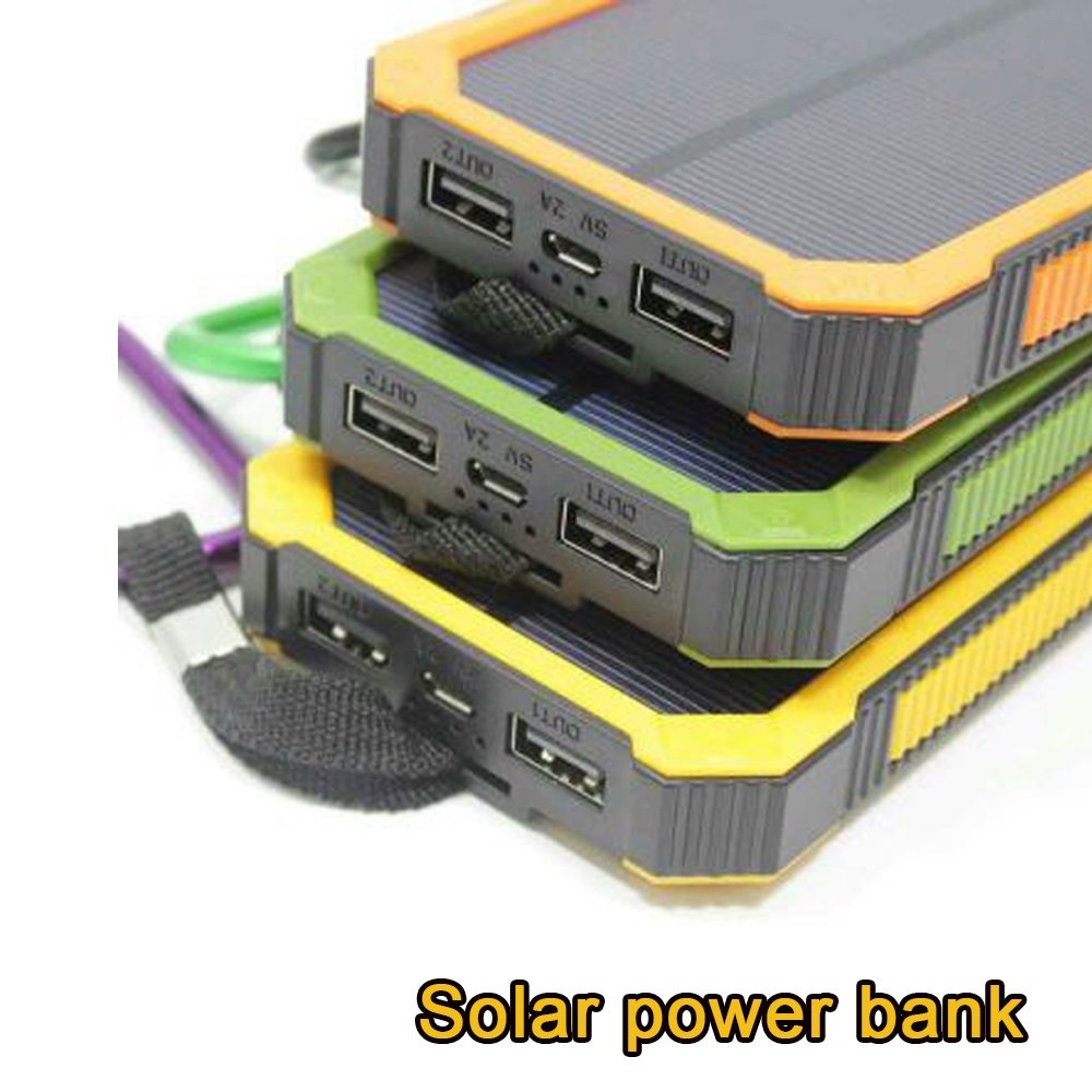 Solar Charger 10000mAh Solar Wireless Charger Solar Power Bank Portable External Solar Battery Pack with 2 LED Light