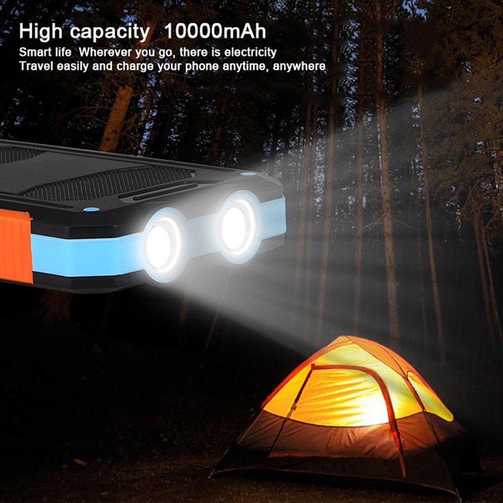 Solar Charger 10000mAh Solar Wireless Charger Solar Power Bank Portable External Solar Battery Pack with 2 LED Light