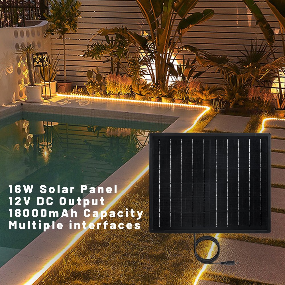 Solar Panel For Security Camera Built In 18000mAh Battery DC Type C Plug 12V 16W Outdoor Waterproof IP67