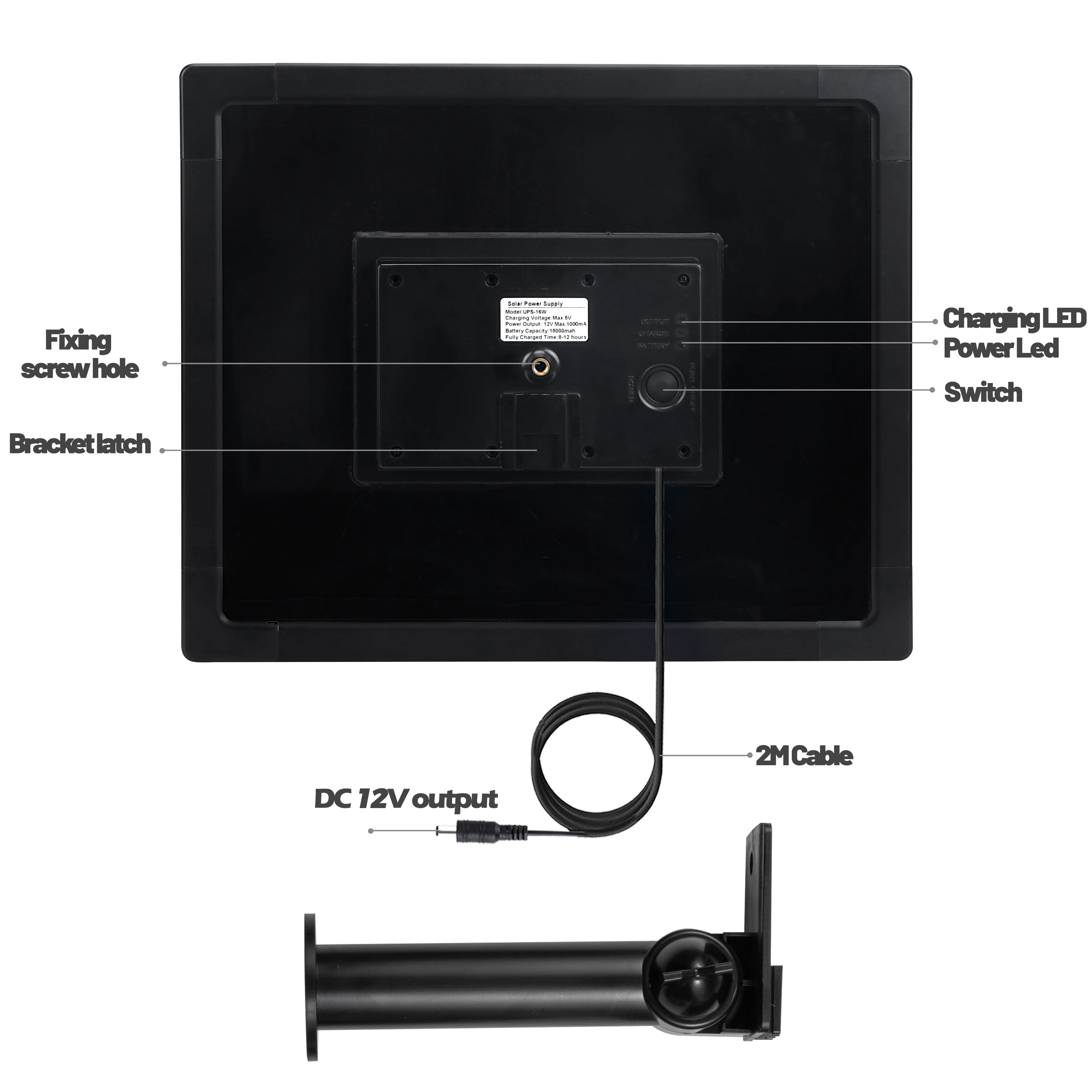 Solar Panel For Security Camera Built In 18000mAh Battery DC Type C Plug 12V 16W Outdoor Waterproof IP67