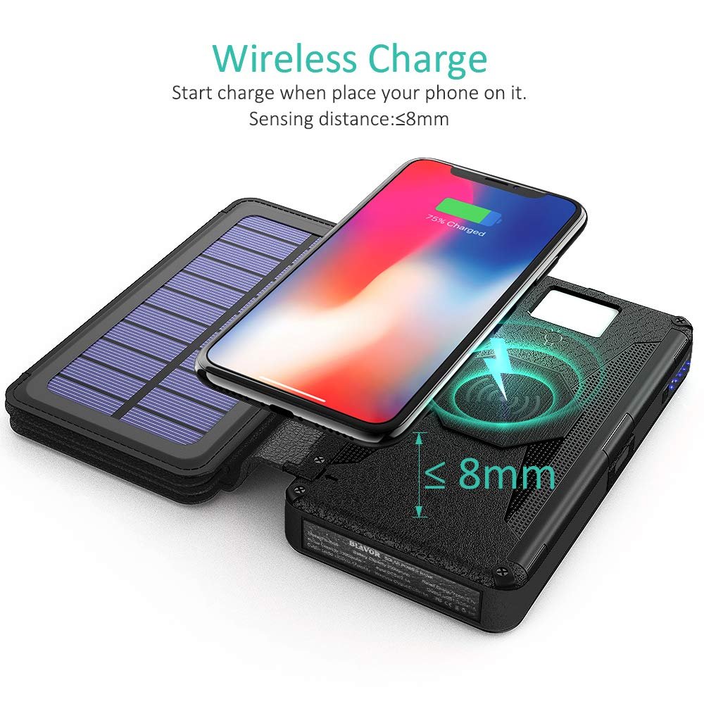 Big capacity 16000 mAh Solar Wireless Power Bank with 5 Detachable Solar Panels & LED Torch Light solar power bank