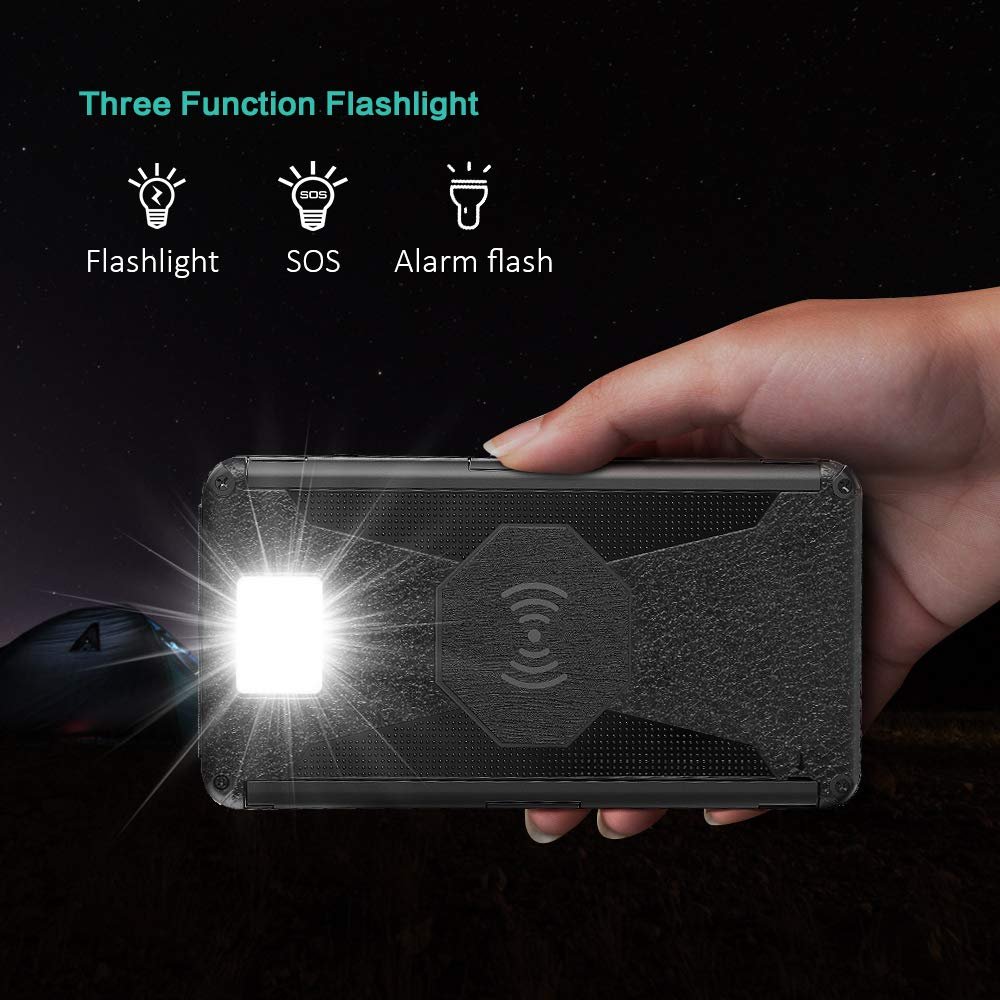 Big capacity 16000 mAh Solar Wireless Power Bank with 5 Detachable Solar Panels & LED Torch Light solar power bank