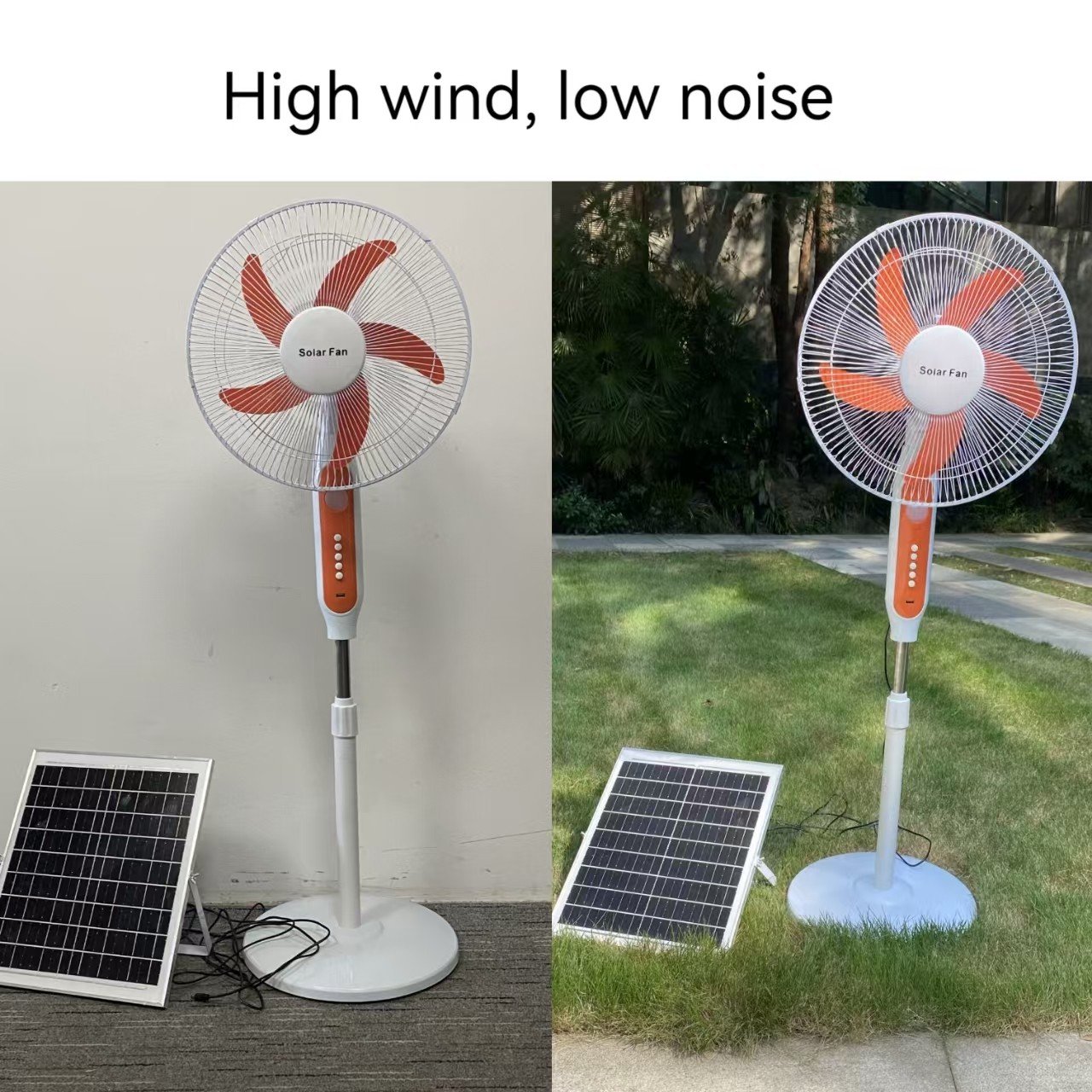 Air cooling appliance 16 inch solar electric fan AC DC adapter rechargeable stand fan DC table fan have LED light inside battery