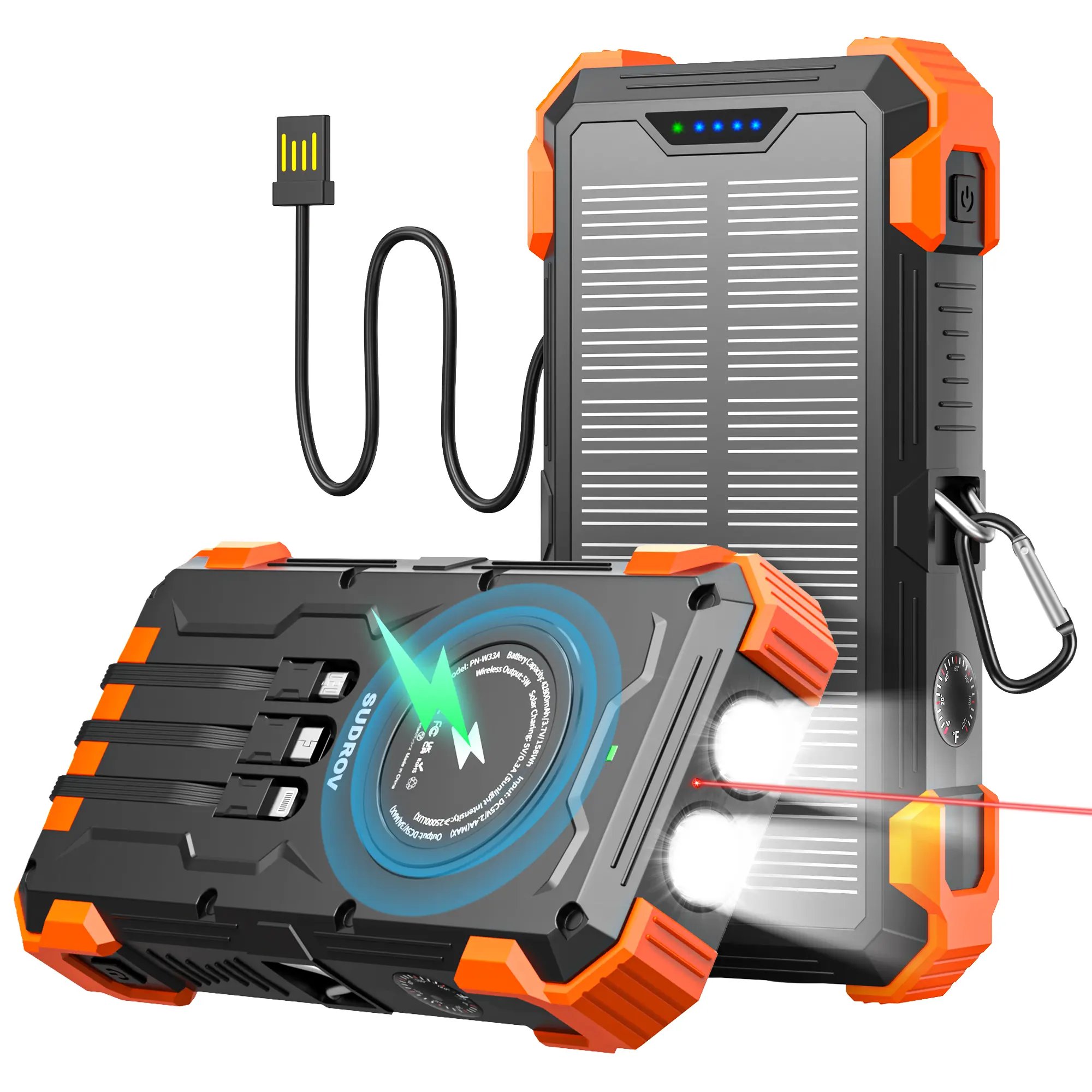 Solar Charger Power Bank, 18400mAh Wireless Portable Charger with USB-C in/Output, QC3.0 Fast Charging Outdoor power bank