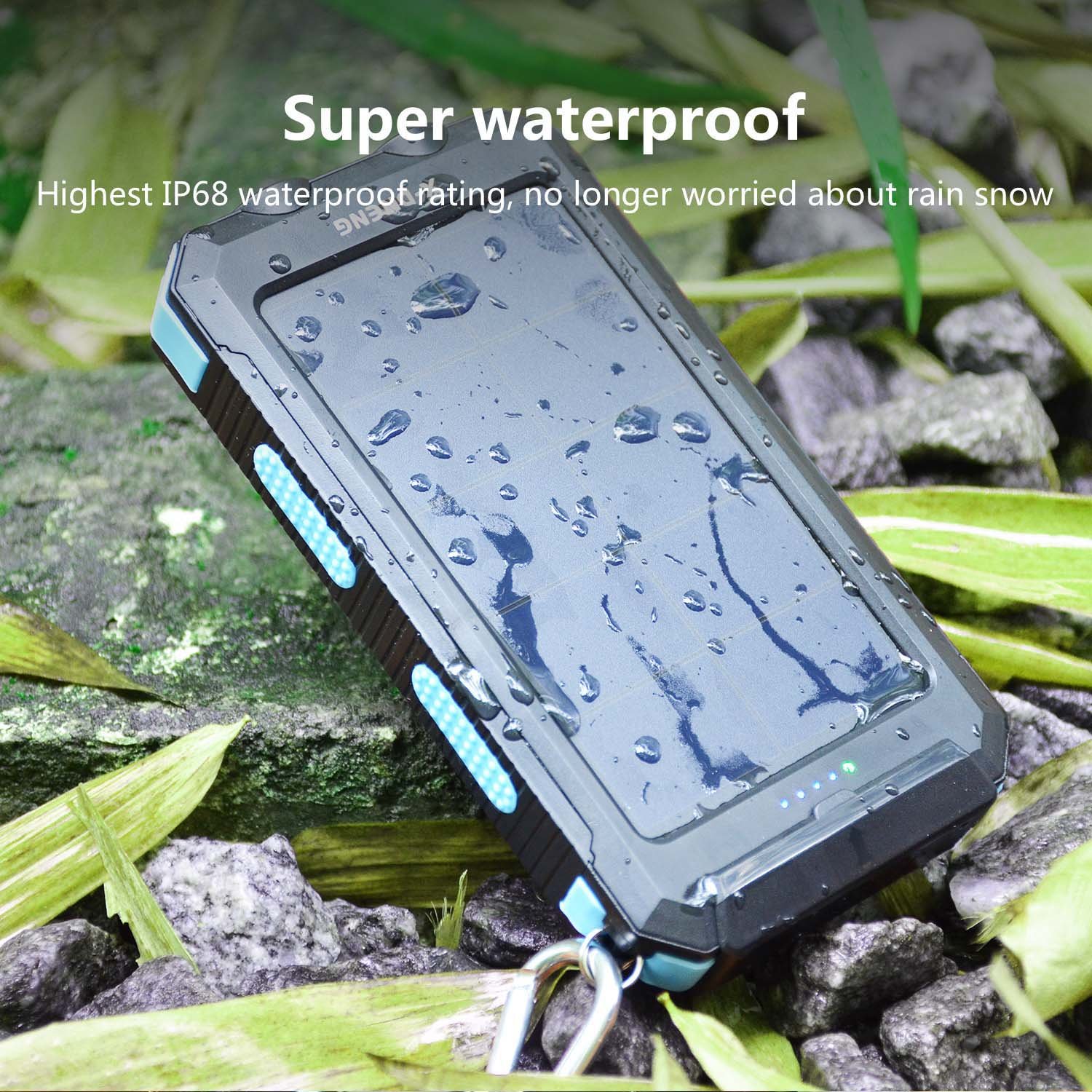 IP68 Waterproof Solar Power Bank Dual USB Port 10000mah Solar Charger with LED Light