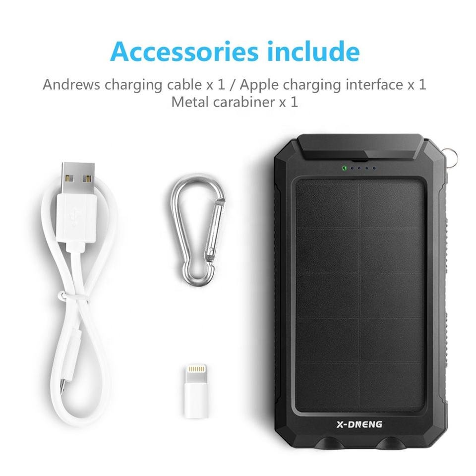 IP68 Waterproof Solar Power Bank Dual USB Port 10000mah Solar Charger with LED Light