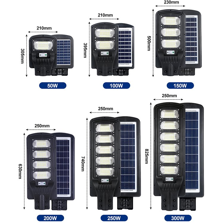LiFePO4 Battery Solar Panel Outdoor Solar Energy Waterproof Ip65 50w 100w 150w 200w 250w 300w All In One Led Street Light