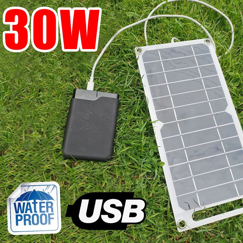 30W 5V Portable Solar Panel with USB Security Charger for Mobile Phones Outdoor Campsite