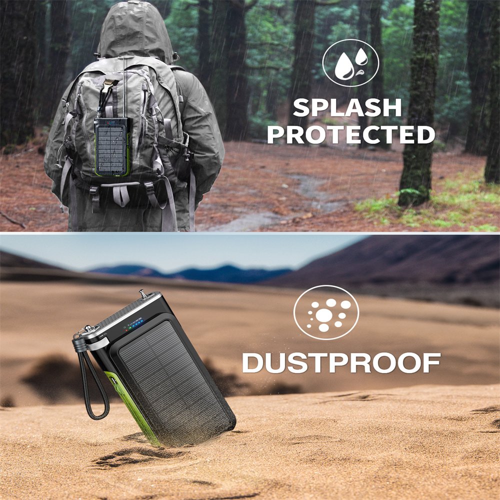 2024 New trending Solar power bank with 2 cables water proof FM radio Wireless charger Mobile Phone 20000mAh Full Capacity