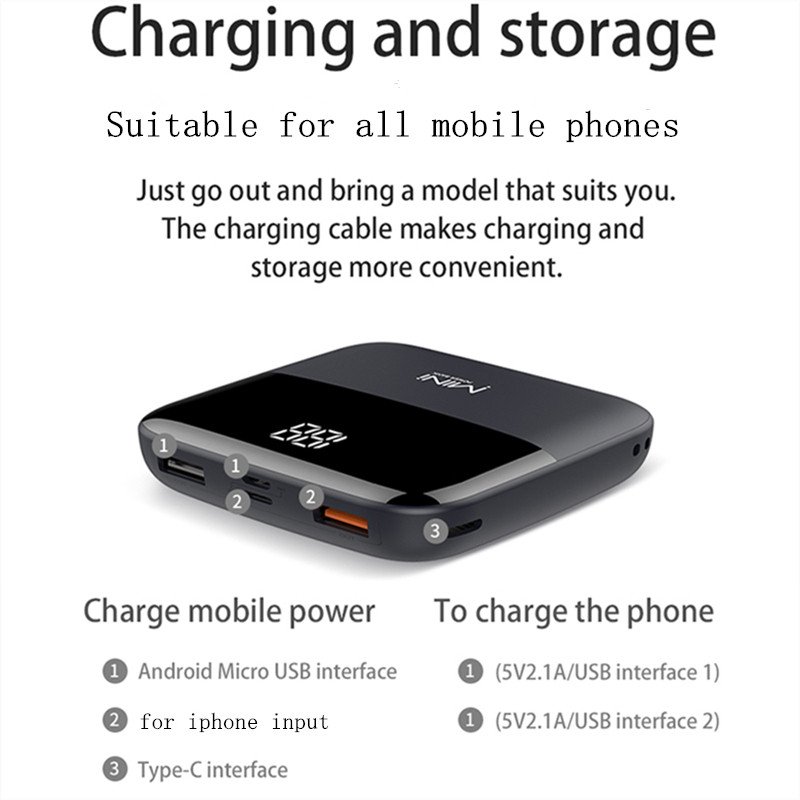 2021 trending ABS mini power bank 10000mah Dual USB portable charger ultra slim powerbanks for mobile with 2 USB port